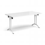 Rectangular folding leg table with white legs and curved foot rails 1600mm x 800mm - white CFL1600-WH-WH