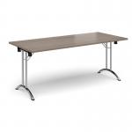 Rectangular folding leg table with chrome legs and curved foot rails 1800mm x 800mm - Barcelona Walnut CFL1800-C-BW