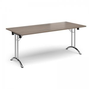Rectangular folding leg table with chrome legs and curved foot rails