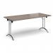Rectangular folding leg table with chrome legs and curved foot rails 1800mm x 800mm - Barcelona Walnut CFL1800-C-BW