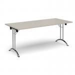 Rectangular folding leg table with chrome legs and curved foot rails 1800mm x 800mm - Light Grey CFL1800-C-LG