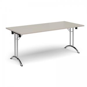 Rectangular folding leg table with chrome legs and curved foot rails