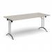Rectangular folding leg table with chrome legs and curved foot rails 1800mm x 800mm - Light Grey CFL1800-C-LG