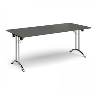 Rectangular folding leg table with chrome legs and curved foot rails