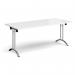 Rectangular folding leg table with chrome legs and curved foot rails 1800mm x 800mm - white CFL1800-C-WH