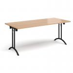 Rectangular folding leg table with black legs and curved foot rails 1800mm x 800mm - beech CFL1800-K-B