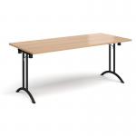 Rectangular folding leg table with black legs and curved foot rails 1800mm x 800mm - beech CFL1800-K-B