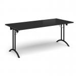 Rectangular folding leg table with black legs and curved foot rails 1800mm x 800mm - Black CFL1800-K-BK