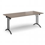 Rectangular folding leg table with black legs and curved foot rails 1800mm x 800mm - Barcelona Walnut CFL1800-K-BW