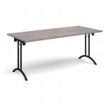 Rectangular folding leg table with black legs and curved foot rails 1800mm x 800mm - grey oak CFL1800-K-GO
