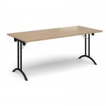 Rectangular folding leg table with black legs and curved foot rails 1800mm x 800mm - Kendal Oak CFL1800-K-KO