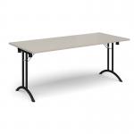 Rectangular folding leg table with black legs and curved foot rails 1800mm x 800mm - Light Grey CFL1800-K-LG