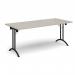 Rectangular folding leg table with black legs and curved foot rails 1800mm x 800mm - Light Grey CFL1800-K-LG