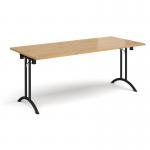 Rectangular folding leg table with black legs and curved foot rails 1800mm x 800mm - oak CFL1800-K-O