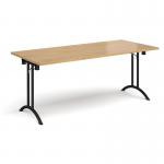 Rectangular folding leg table with black legs and curved foot rails 1800mm x 800mm - oak CFL1800-K-O