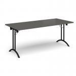 Rectangular folding leg table with black legs and curved foot rails 1800mm x 800mm - Onyx Grey CFL1800-K-OG