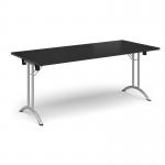 Rectangular folding leg table with silver legs and curved foot rails 1800mm x 800mm -Black CFL1800-S-BK