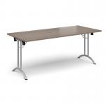 Rectangular folding leg table with silver legs and curved foot rails 1800mm x 800mm - Barcelona Walnut CFL1800-S-BW