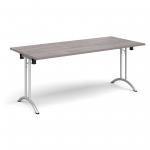 Rectangular folding leg table with silver legs and curved foot rails 1800mm x 800mm - grey oak CFL1800-S-GO