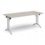 Rectangular folding leg table with silver legs and curved foot rails 1800mm x 800mm - Light Grey CFL1800-S-LG
