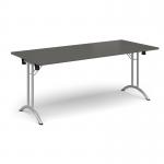Rectangular folding leg table with silver legs and curved foot rails 1800mm x 800mm - Onyx Grey CFL1800-S-OG