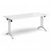 Rectangular folding leg table with silver legs and curved foot rails 1800mm x 800mm - white CFL1800-S-WH