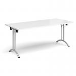 Rectangular folding leg table with silver legs and curved foot rails 1800mm x 800mm - white CFL1800-S-WH