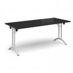 Rectangular folding leg table with white legs and curved foot rails 1800mm x 800mm - Black CFL1800-WH-BK