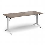 Rectangular folding leg table with white legs and curved foot rails 1800mm x 800mm - Barcelona Walnut CFL1800-WH-BW