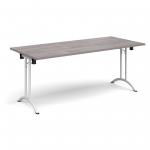 Rectangular folding leg table with white legs and curved foot rails 1800mm x 800mm - grey oak CFL1800-WH-GO