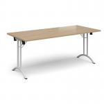 Rectangular folding leg table with white legs and curved foot rails 1800mm x 800mm - Kendal Oak CFL1800-WH-KO