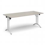 Rectangular folding leg table with white legs and curved foot rails 1800mm x 800mm - Light Grey CFL1800-WH-LG