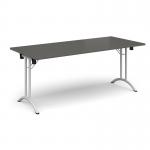 Rectangular folding leg table with white legs and curved foot rails 1800mm x 800mm - Onyx Grey CFL1800-WH-OG