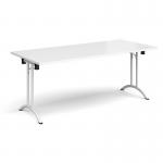 Rectangular folding leg table with white legs and curved foot rails 1800mm x 800mm - white