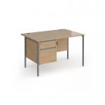 Contract 25 straight desk with 2 drawer pedestal and graphite H-Frame leg 1200mm x 800mm - kendal oak top CH12S2-G-KO