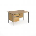 Contract 25 straight desk with 2 drawer pedestal and graphite H-Frame leg 1200mm x 800mm - oak top CH12S2-G-O