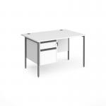 Contract 25 straight desk with 2 drawer pedestal and graphite H-Frame leg 1200mm x 800mm - white top CH12S2-G-WH