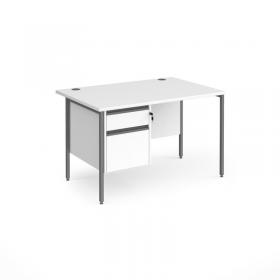 Contract 25 straight desk with 2 drawer pedestal and graphite H-Frame leg 1200mm x 800mm - white top CH12S2-G-WH