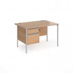 Contract 25 straight desk with 2 drawer pedestal and silver H-Frame leg 1200mm x 800mm - beech top CH12S2-S-B