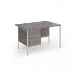 Contract 25 straight desk with 2 drawer pedestal and silver H-Frame leg 1200mm x 800mm - grey oak top CH12S2-S-GO