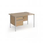 Contract 25 straight desk with 2 drawer pedestal and silver H-Frame leg 1200mm x 800mm - kendal oak top CH12S2-S-KO
