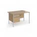 Contract 25 straight desk with 2 drawer pedestal and silver H-Frame leg 1200mm x 800mm - kendal oak top CH12S2-S-KO