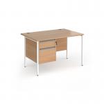 Contract 25 straight desk with 2 drawer pedestal and white H-Frame leg 1200mm x 800mm - beech top CH12S2-WH-B