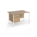 Contract 25 straight desk with 2 drawer pedestal and white H-Frame leg 1200mm x 800mm - kendal oak top CH12S2-WH-KO