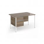 Contract 25 straight desk with 2 drawer pedestal and white H-Frame leg 1200mm x 800mm - Nebraska Oak Top CH12S2-WH-NO
