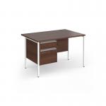 Contract 25 straight desk with 2 drawer pedestal and white H-Frame leg 1200mm x 800mm - walnut top CH12S2-WH-W