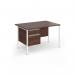 Contract 25 straight desk with 2 drawer pedestal and white H-Frame leg 1200mm x 800mm - walnut top CH12S2-WH-W