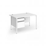 Contract 25 straight desk with 2 drawer pedestal and white H-Frame leg 1200mm x 800mm - white top CH12S2-WH-WH