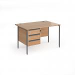 Contract 25 straight desk with 3 drawer pedestal and graphite H-Frame leg 1200mm x 800mm - beech top CH12S3-G-B