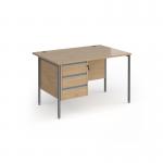 Contract 25 straight desk with 3 drawer pedestal and graphite H-Frame leg 1200mm x 800mm - kendal oak top CH12S3-G-KO